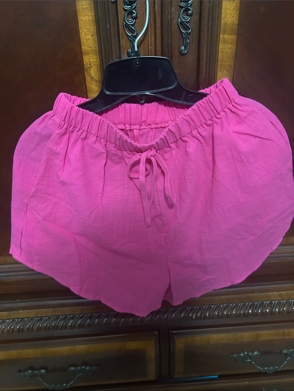 Women's Pink Elastic Waist Casual Shorts/Bittom up
